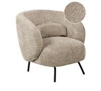 Fauteuil Salon Dossier Incurvé Design Glamour Rembourré en Tissu Bouclé Taupe et