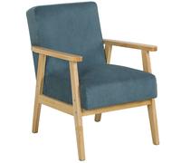 Fauteuil salon - fauteuil 1 place - HOMCOM - style moderne du milieu du siècle - tissu en velours côtelé - cadre bois massif - bleu