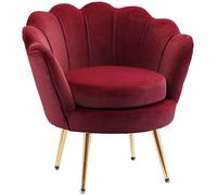 Fauteuil salon - HOMCOM - en velours - dossier coquillage - pieds en métal doré - pour chambre à coucher - rouge