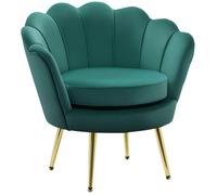 Fauteuil salon - HOMCOM - en velours - dossier coquillage - pieds en métal doré - pour chambre à coucher - vert foncé