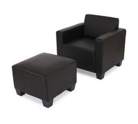 Fauteuil salon/lounge Lyon avec pouf, simili-cuir noir Multicolore