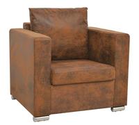 Fauteuil Salon Marron Similicuir Daim Vintage, Fauteuil Confortable avec Coussins Amovibles pour Séjour, Design Moderne et Élégant, Assemblage Facile, Cadre Bois Solide, Parfait Détente et Lecture