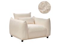 Fauteuil Salon Profil Bas et Accoudoirs Larges Rembourré en Tissu Bou lanc e