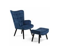 IDMarket - Fauteuil scandinave ANIA avec Repose Pieds Velours Bleu