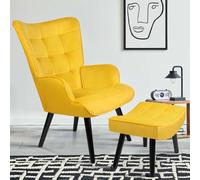 Fauteuil scandinave ANIA avec repose pieds velours jaune