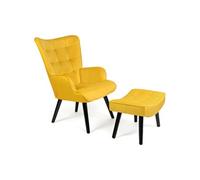 IDMarket – Fauteuil scandinave ANIA avec repose-pieds velours jaune