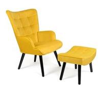 IDMARKET Fauteuil scandinave ANIA avec repose pieds velours jaune