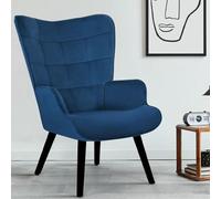 IDMarket Fauteuil scandinave ANIA en velours bleu