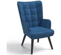 IDMarket Fauteuil scandinave ANIA en velours bleu