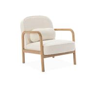 sweeek - Fauteuil scandinave Bois d'hévéa et Dossier Arrondi en Bouclette Blanche - Amelie