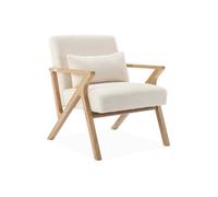 sweeek - Fauteuil scandinave Bois d'hévéa et Bouclette Blanche Antoine
