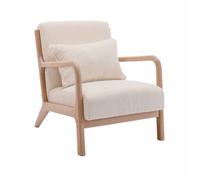 Fauteuil scandinave bois d'hévéa et bouclette texturée Lorens