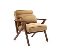 sweeek - Fauteuil scandinave Bois d'hévéa et Velours Camel