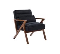 Fauteuil scandinave bois d'hévéa et velours noir