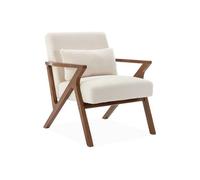 sweeek - Fauteuil scandinave Bois d'hévéa Finition teinté Noyer Clair et Bouclette Blanche Antoine