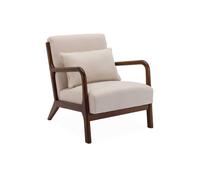 Fauteuil scandinave bois d'hévéa teinté noyer et tissu Lorens
