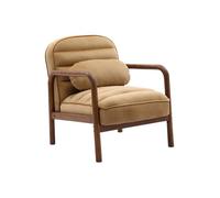 Fauteuil scandinave bois d'hévéa teinté noyer et tissu velours cappuccino