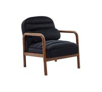 Fauteuil scandinave bois d'hévéa teinté noyer et tissu velours noir