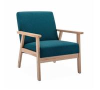 Fauteuil scandinave en bois et tissu bleu pétrole. Isak. L 64 x P 69.5 x H 73cm