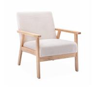 Fauteuil scandinave en bois et tissu bouclette. Isak. L 64 x P 69.5 x H 73cm