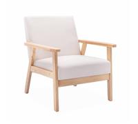 Fauteuil scandinave en bois et tissu crème. Isak. L 64 x P 69.5 x H 73cm