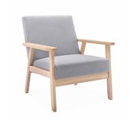 Fauteuil scandinave en bois et tissu gris clair. Isak. L 64 x P 69.5 x H 73cm