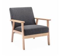 Alice's Home - Fauteuil scandinave en Bois et Tissu Gris foncé. Isak. L 64 x P 69.5 x H 73cm