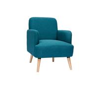 Fauteuil scandinave en tissu bleu canard et bois clair ISKO