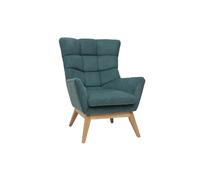 Fauteuil scandinave en tissu chenille bleu canard et bois clair BRODY