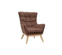 Fauteuil scandinave en tissu chenille terre brûlée et bois clair BRODY