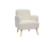 Fauteuil scandinave en tissu effet laine bouclée blanc cassé et bois clair ISKO