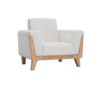 Fauteuil scandinave en tissu effet velours blanc cassé et bois clair FJORD