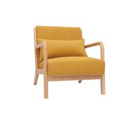 Fauteuil scandinave en tissu effet velours jaune moutarde et bois clair massif DERRY