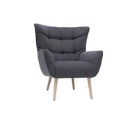 Fauteuil scandinave en tissu effet velours texturé gris foncé et bois clair AVERY