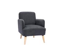 Fauteuil scandinave en tissu effet velours texturé gris foncé et bois clair ISKO