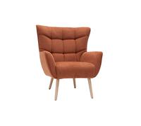 Fauteuil scandinave en tissu effet velours texturé terre brûlée et bois clair AVERY