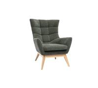 Fauteuil scandinave en tissu effet velours vert kaki et bois clair BRODY