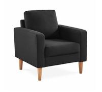 Fauteuil scandinave en tissu gris chiné foncé - Bjorn - Canapé 1 place fixe droit pieds bois