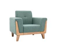 Fauteuil scandinave en tissu vert de gris et bois clair FJORD