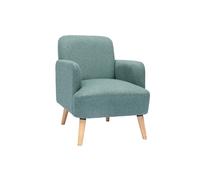 Fauteuil scandinave en tissu vert de gris et bois clair ISKO
