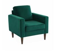 Fauteuil scandinave en velours vert anglais - Bjorn - Canapé 1 place fixe droit pieds bois d'hévéa effet bois de noyer