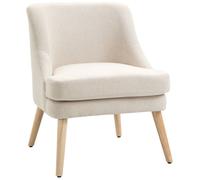 HomCom Fauteuil lounge scandinave Pieds effilés bois hévéa Tissu polyester aspect lin beige