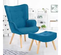 IDMarket - Fauteuil scandinave Ivar avec Repose Pieds Bleu Canard