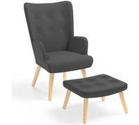 IDMarket – Fauteuil scandinave Ivar avec repose-pieds gris anthracite