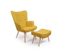 IDMARKET Fauteuil scandinave IVAR avec repose pieds jaune