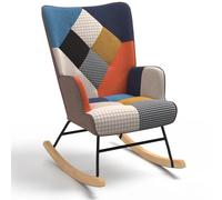 IDMARKET Fauteuil scandinave IVAR en tissu à bascule patchwork multicouleurs