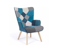 IDMarket - Fauteuil scandinave Ivar en Tissu Patchwork et Velours Bleu