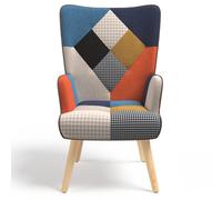 IDMarket - Fauteuil scandinave Ivar en Tissu Patchwork Multicouleurs et imprimé Pied de Poule