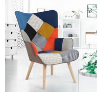 Fauteuil Scandinave Ivar En Tissu Patchwork Multicouleurs Et Imprimé Pied De Poule Multicolore