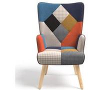 Fauteuil scandinave IVAR en tissu patchwork multicouleurs et imprimé pied de poule Multicolore G